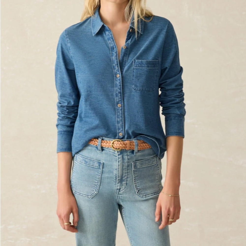 FAHERTY Indigo Sunwashed Knit Shirt